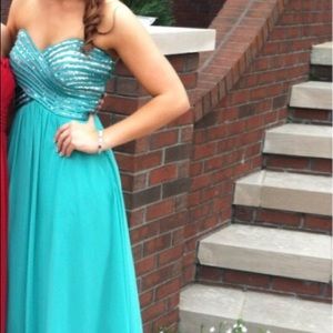 Morgan & Co. Green/Teal Strapless Prom Dress